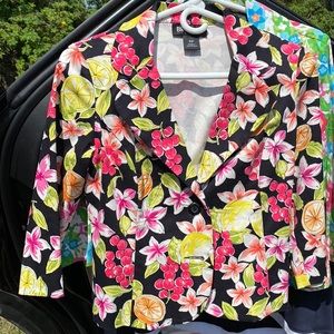 Black , yellow and orange shirt jacket 3/4 sleeve